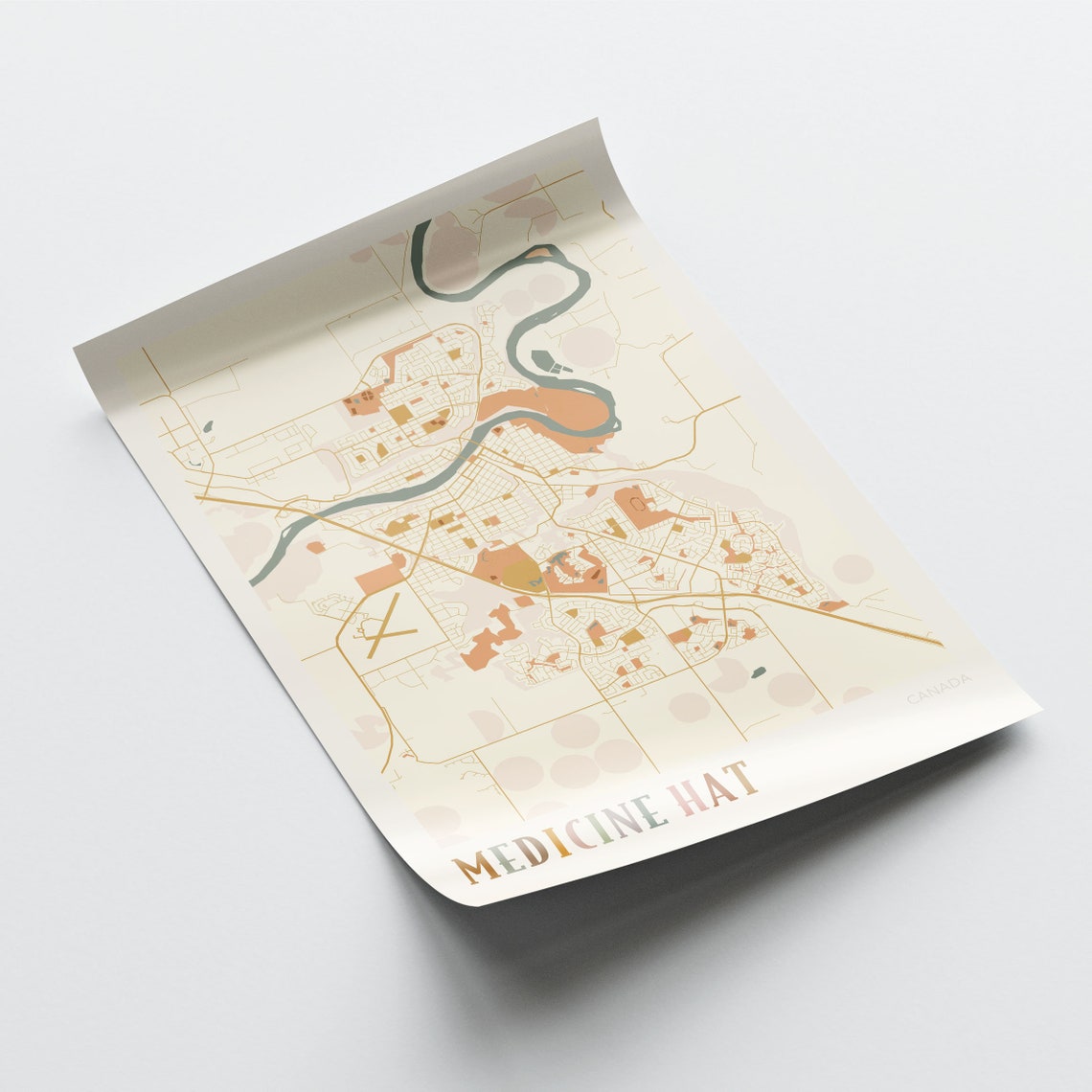 Medicine Hat Canada Warm Terracotta Minimalist City Map Poster Decor - Image 2