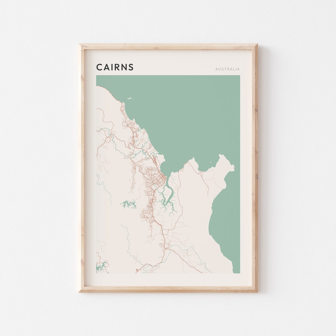 Cairns Australia Minimalist City Map Poster Tropical Coastal Artwork