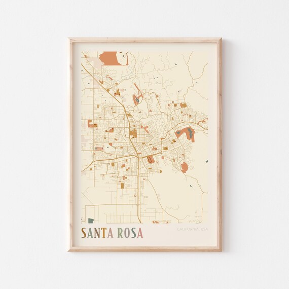 Santa Rosa California Street Map Art Poster for Office Decor