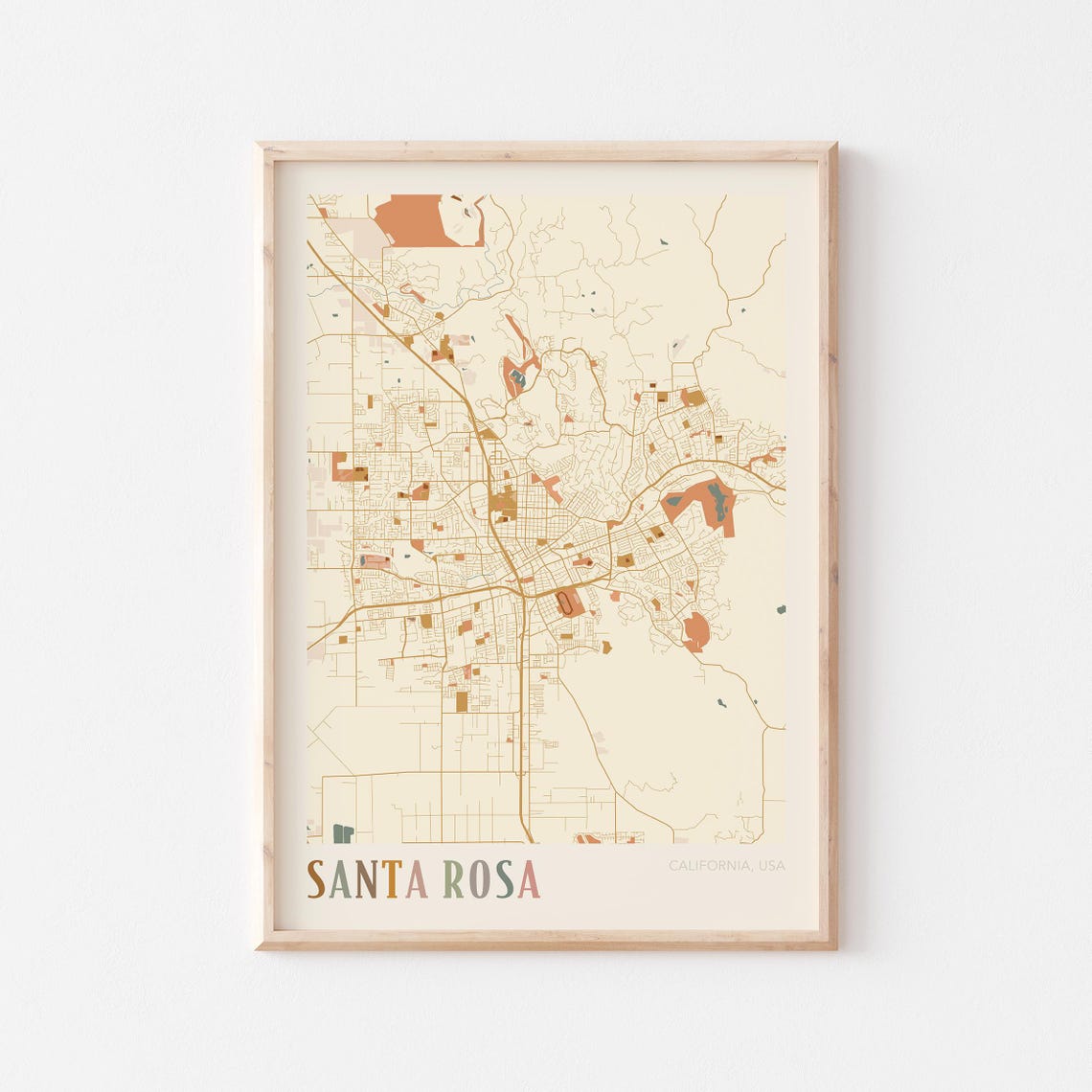 Santa Rosa California Street Map Art Poster for Office Decor