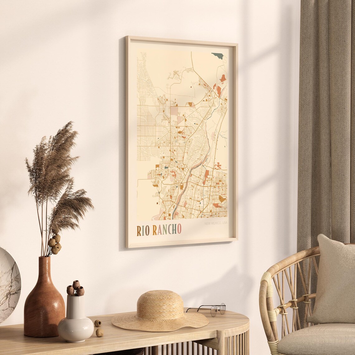 Rio Rancho New Mexico USA Warm Vintage Beige City Street Map Art Poster - Image 3
