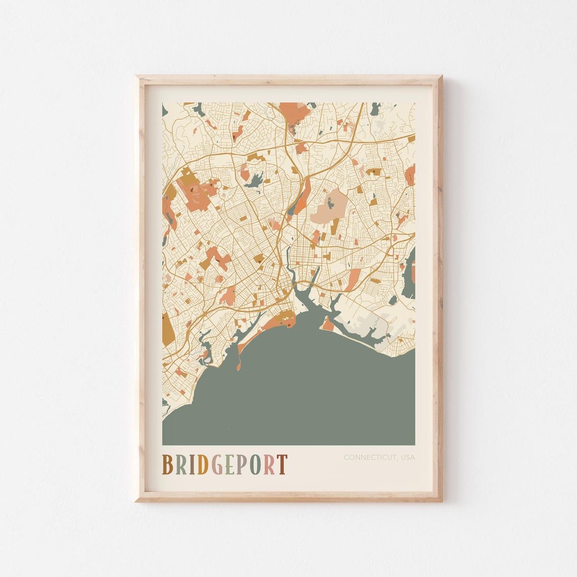 Bridgeport Connecticut Modern Block Style City Map Wall Decor Poster
