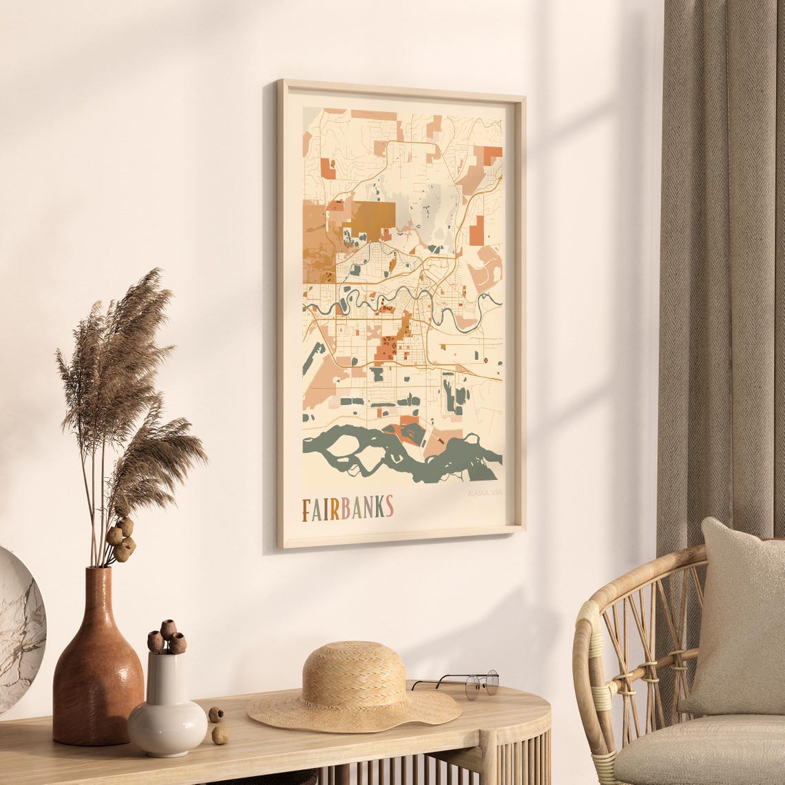 Fairbanks Alaska Stylized Vintage Street Map Modern City Art Poster - Image 3
