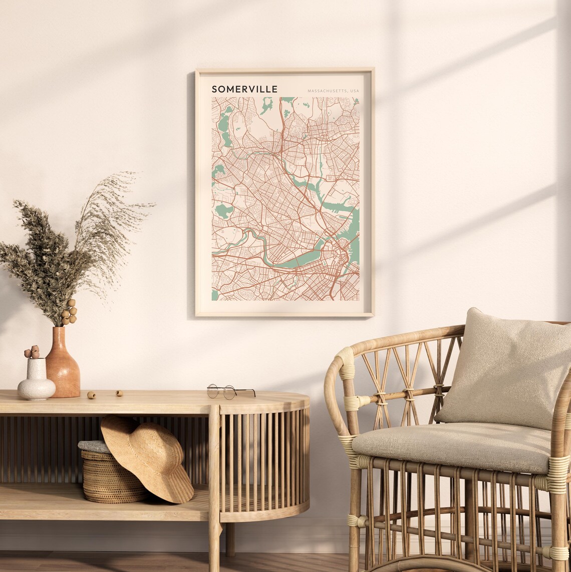 Somerville Massachusetts Modern Minimalist City Street Map Art Poster - Image 2