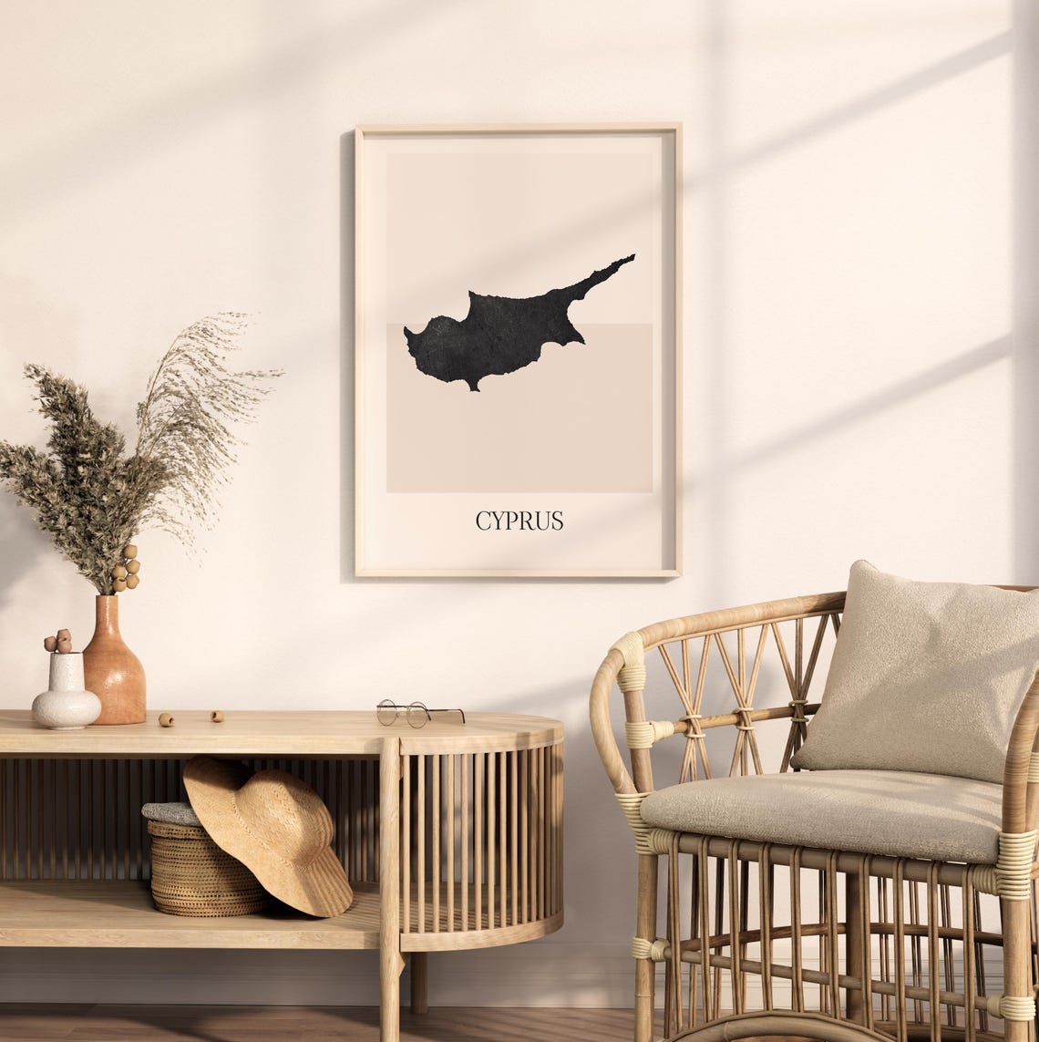 Cyprus Country Map Silhouette Minimalist Black Beige Art Poster - Image 2