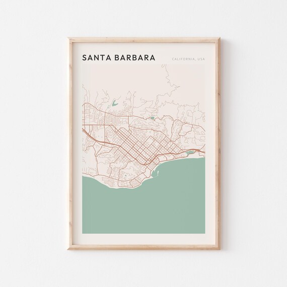 Santa Barbara California Coastal Minimalist City Street Map Poster