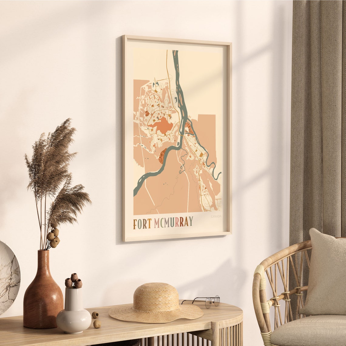 Fort McMurray Canada Warm Terracotta Minimalist City Map Poster Decor - Image 3