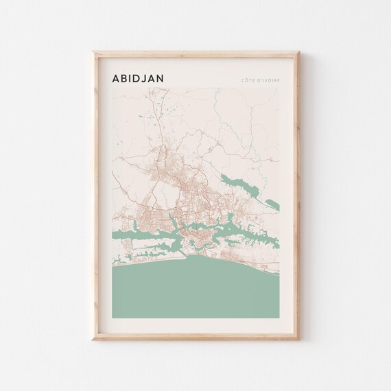 Abidjan Map Poster Print Wall Art Cote Divoire Travel Gift Minimalist