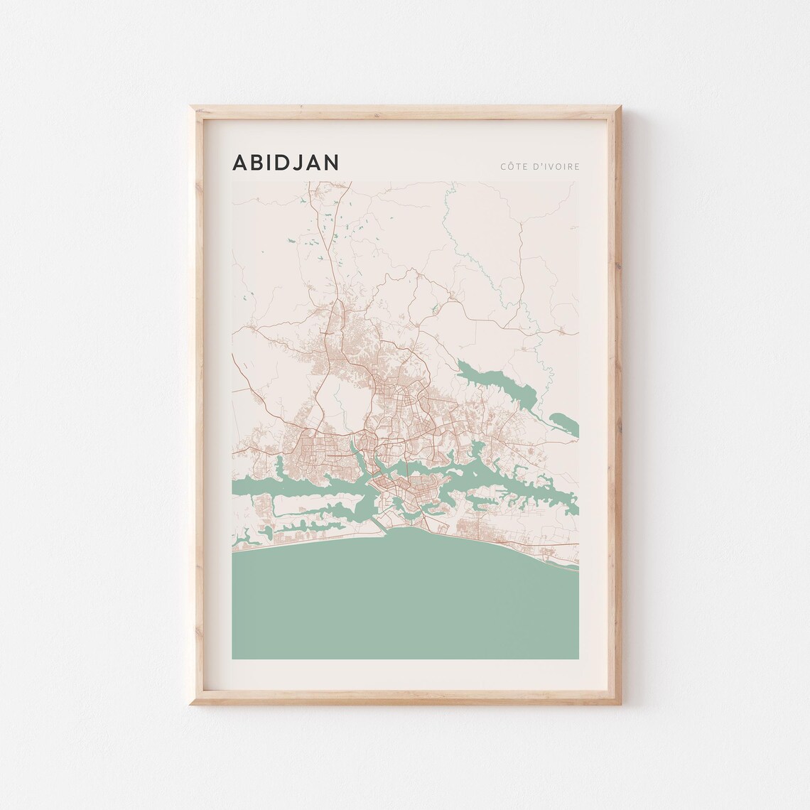 Abidjan Map Poster Print Wall Art Cote Divoire Travel Gift Minimalist