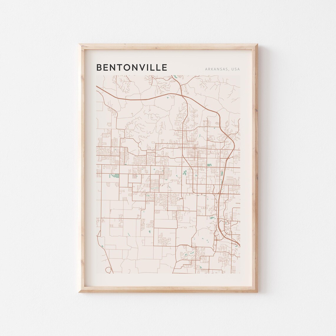 Bentonville Arkansas Modern Minimalist Copper Street Map Decor Poster
