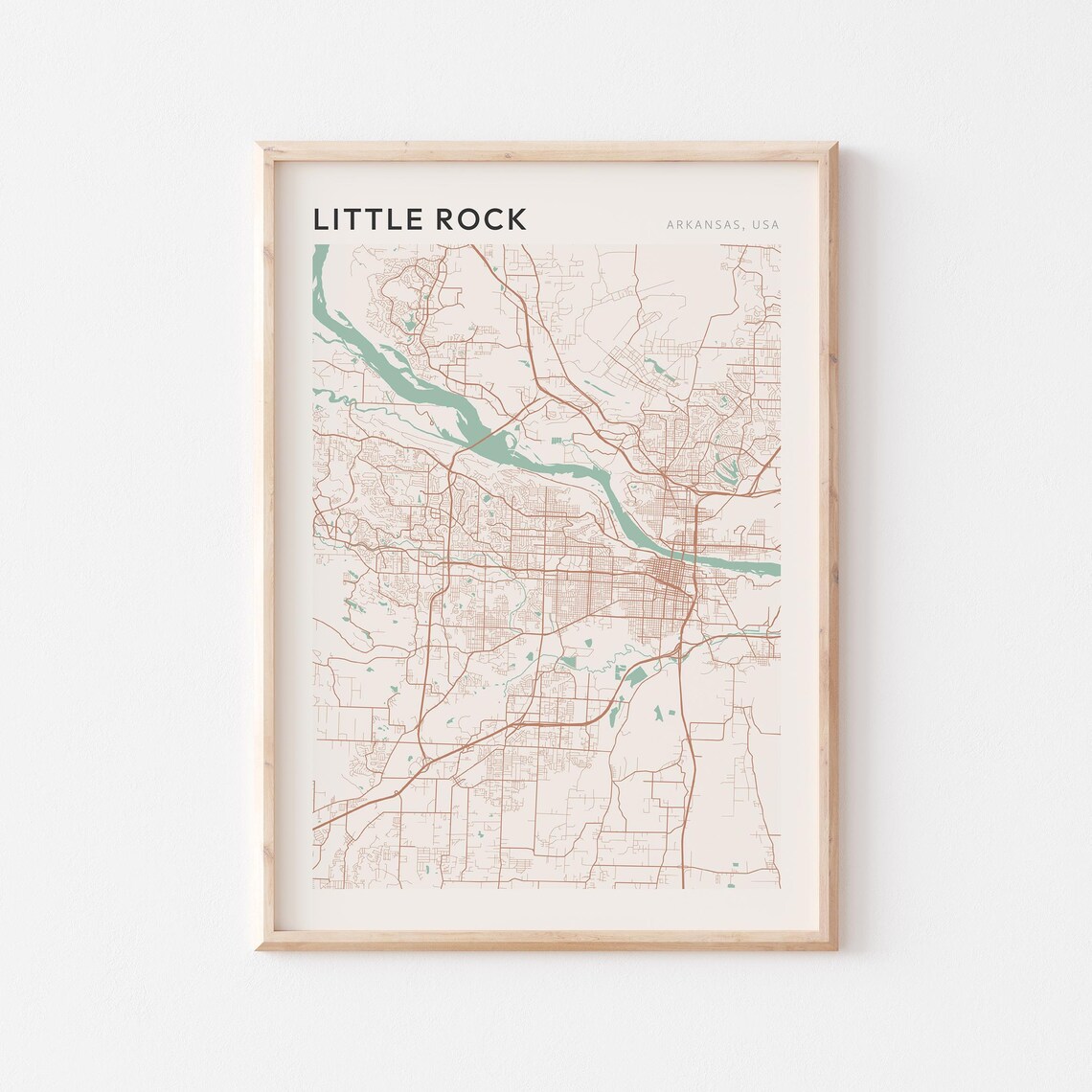 Little Rock Arkansas Modern Minimalist Copper Street Map Decor Poster