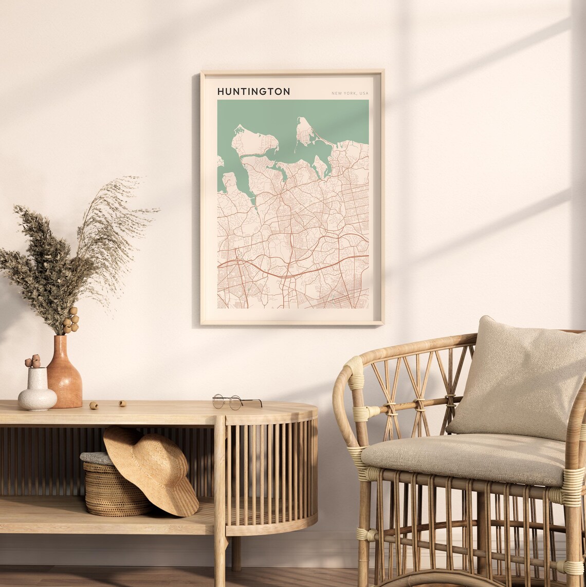 Huntington New York USA Modern Beige Minimal City Street Map Poster - Image 2