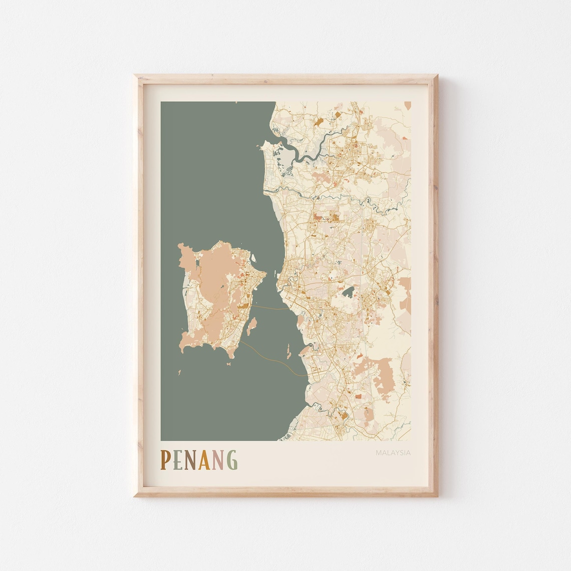 Penang City Street Map Malaysia Minimalist Boho Travel Poster Art