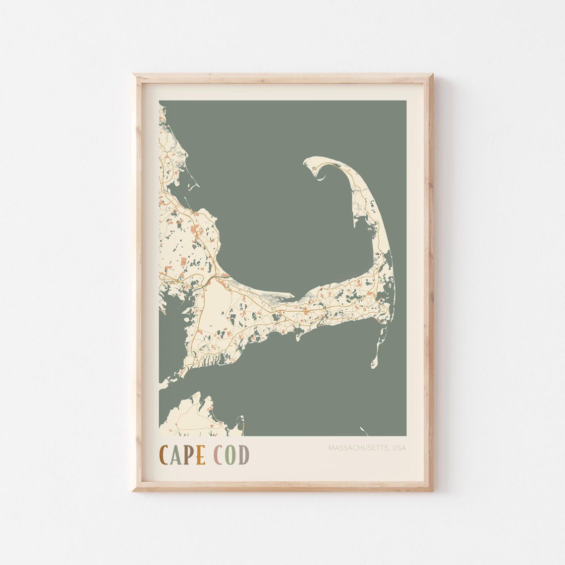 Cape Cod Massachusetts Modern Terracotta City Street Map Art Poster