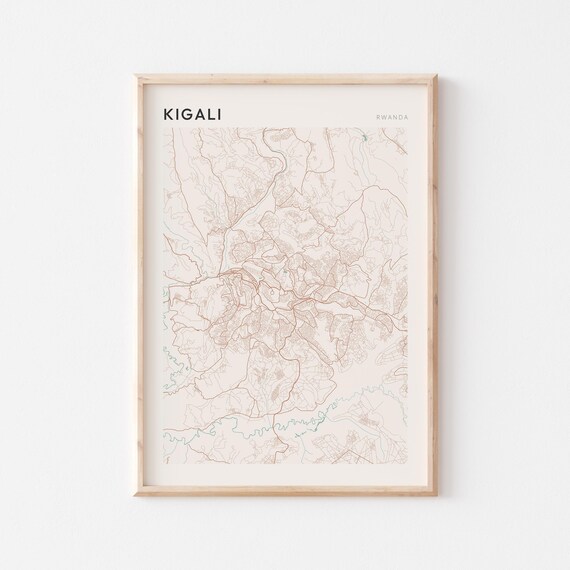 Kigali Map Poster Print Wall Art Rwanda Africa Travel Gift Minimalist