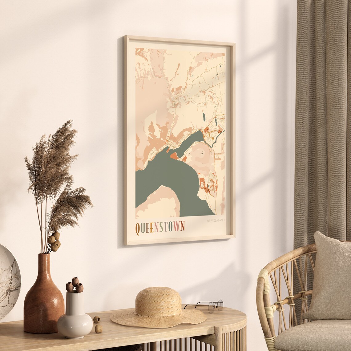 Queenstown New Zealand Boho Style Scenic Lakeside City Map Poster - Image 3