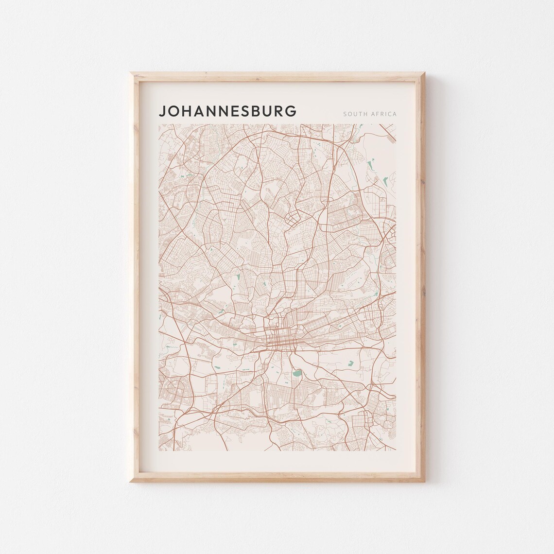 Johannesburg South Africa City Street Map Poster Blush Travel Decor Gift