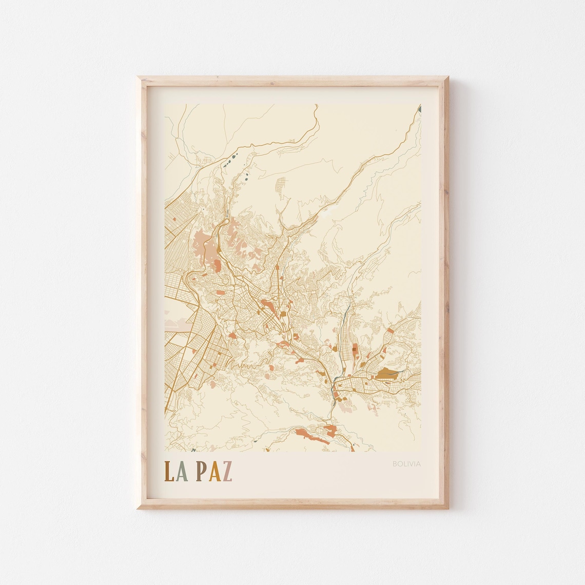 La Paz Bolivia City Street Map Poster Minimalist Beige Boho Travel Decor