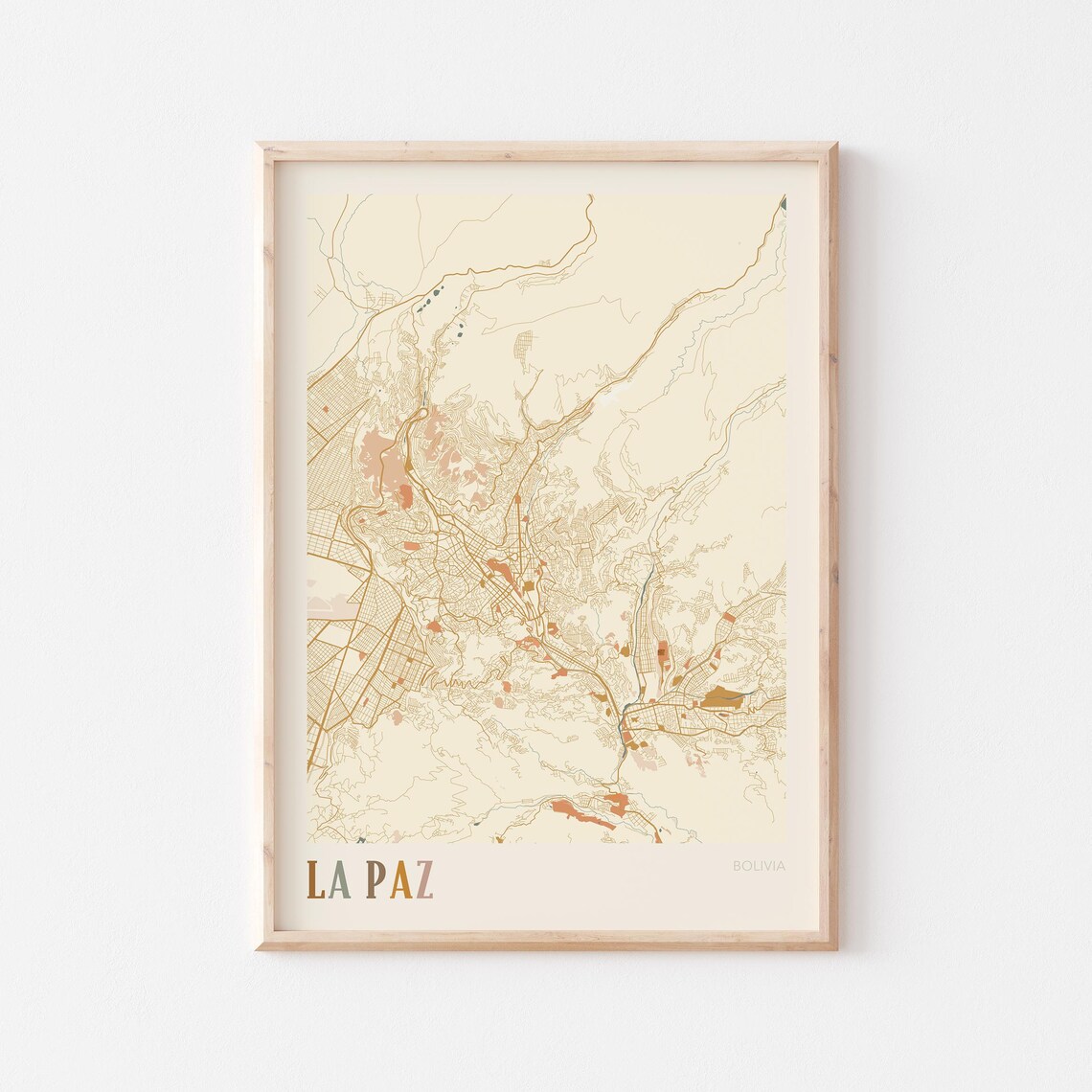 La Paz Map Poster Print Wall Art Bolivia Travel Gift Boho Decor