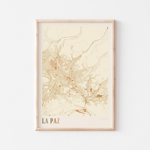 La Paz Map Poster Print Wall Art Bolivia Travel Gift Boho Decor