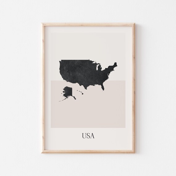 United States Map Poster Print Minimalist Boho Wall Art Usa Decor