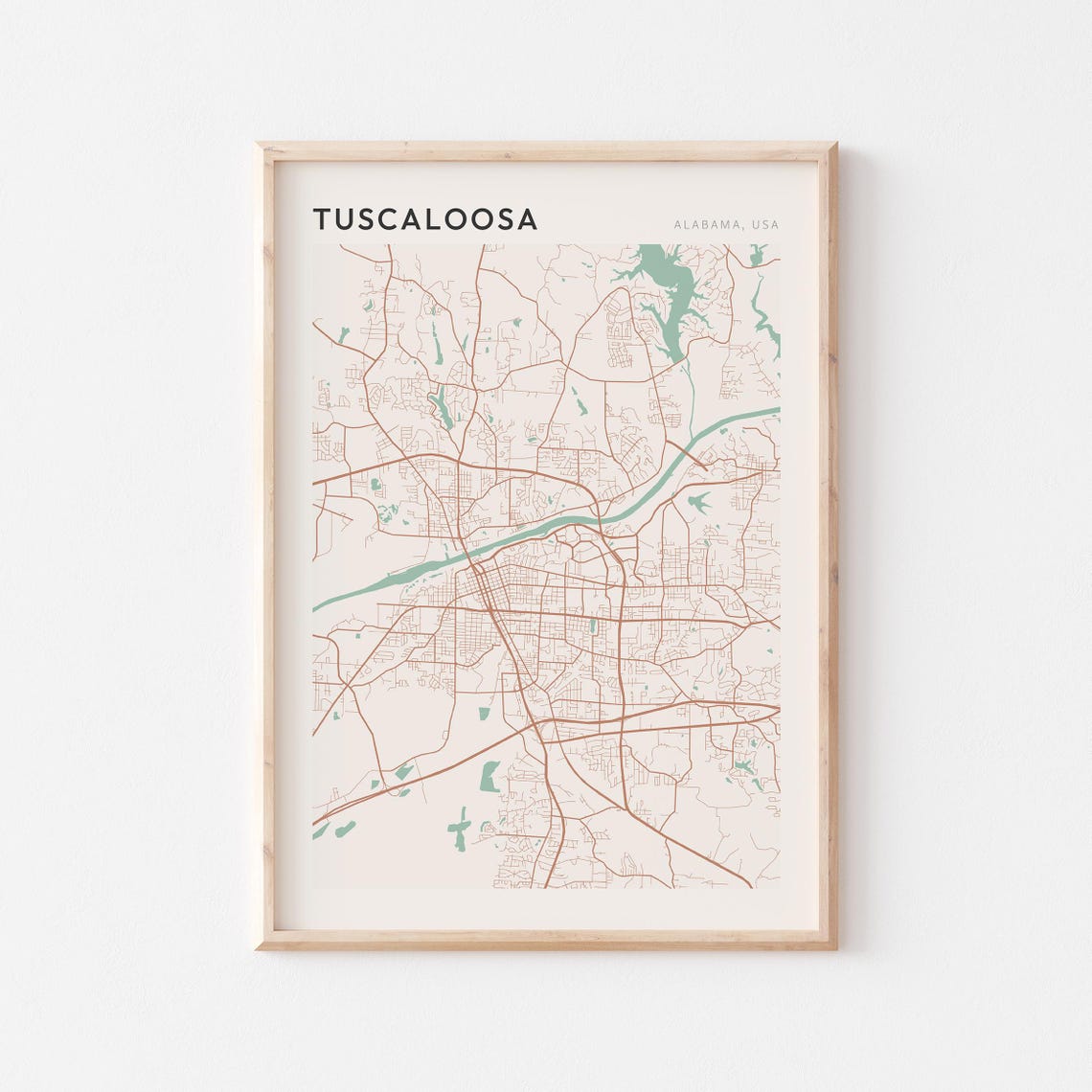 Tuscaloosa Map Poster Tuscaloosa Print Tuscaloosa Poster Tuscaloosa Wall Art Alabama Travel Gift Farmhouse Wall Decor
