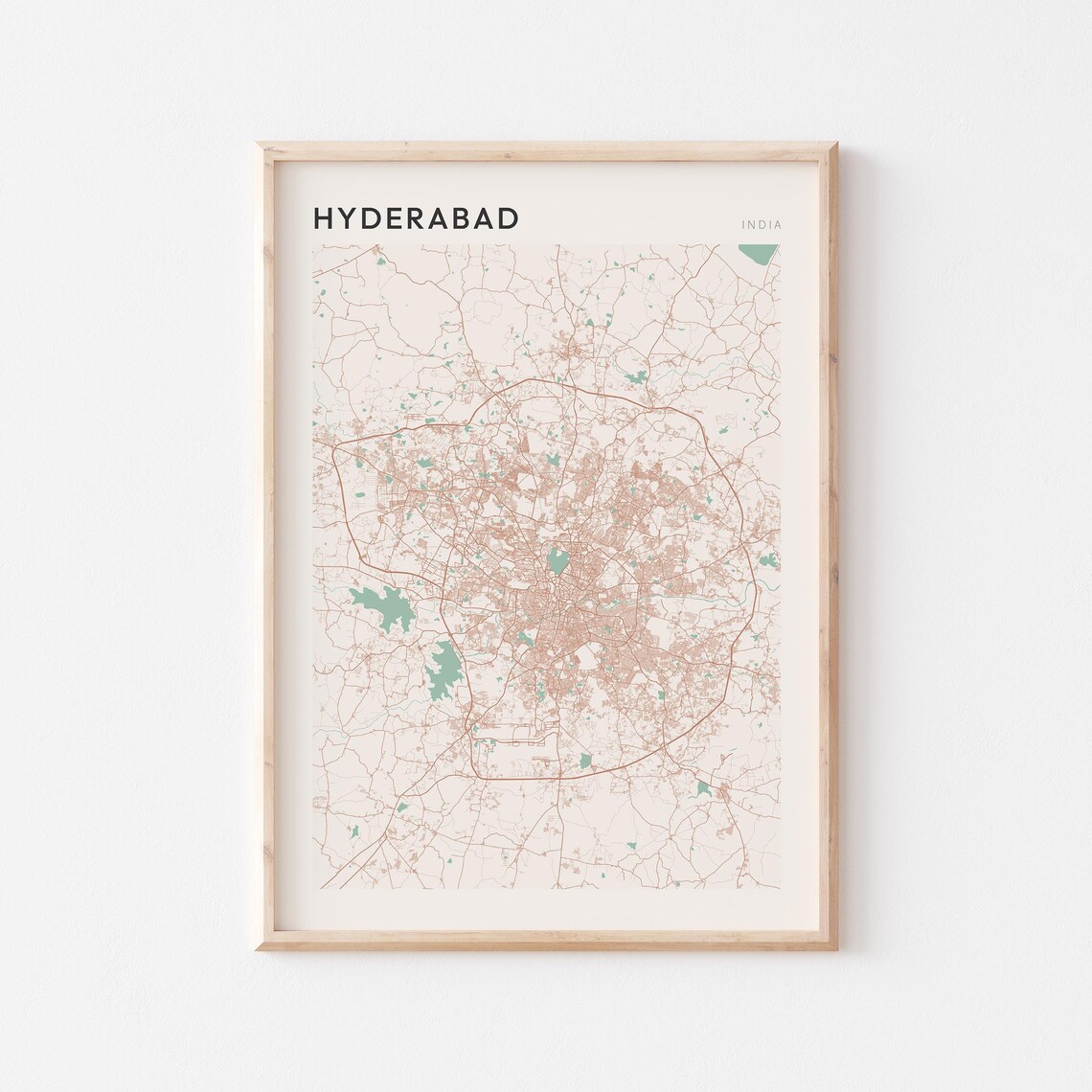 Hyderabad Map Poster Print Wall Art India Travel Gift Scandi