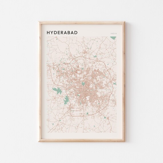 Hyderabad Map Poster Print Wall Art India Travel Gift Scandi