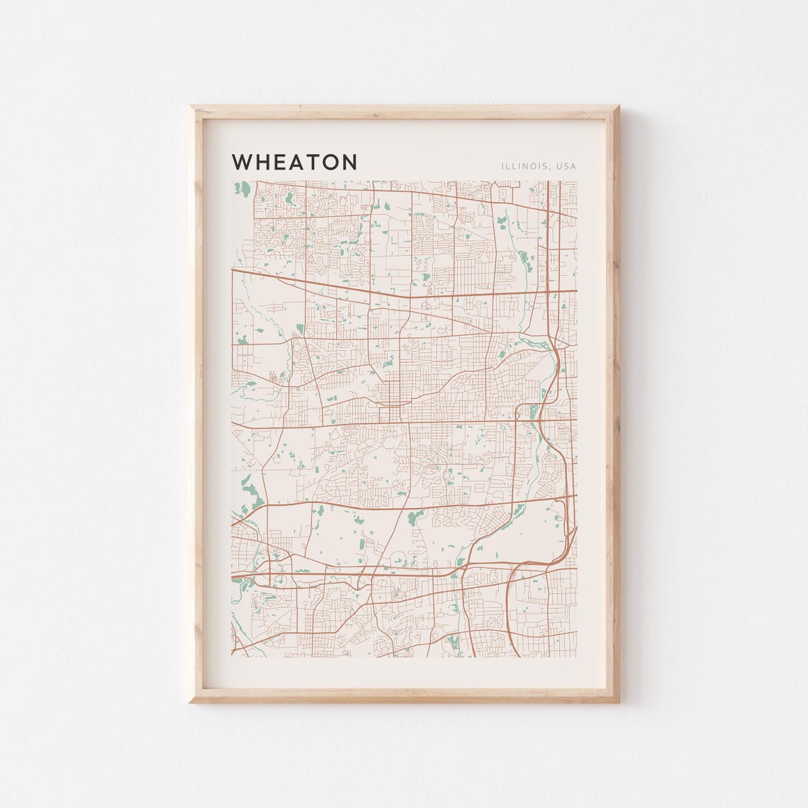 Wheaton Illinois Minimalist Terracotta Street Line Map Poster