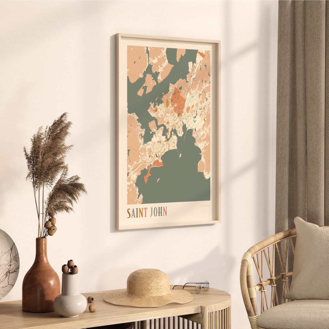 Saint John Canada Minimalist Street Map Poster in Boho Neutral Tones - Image 3