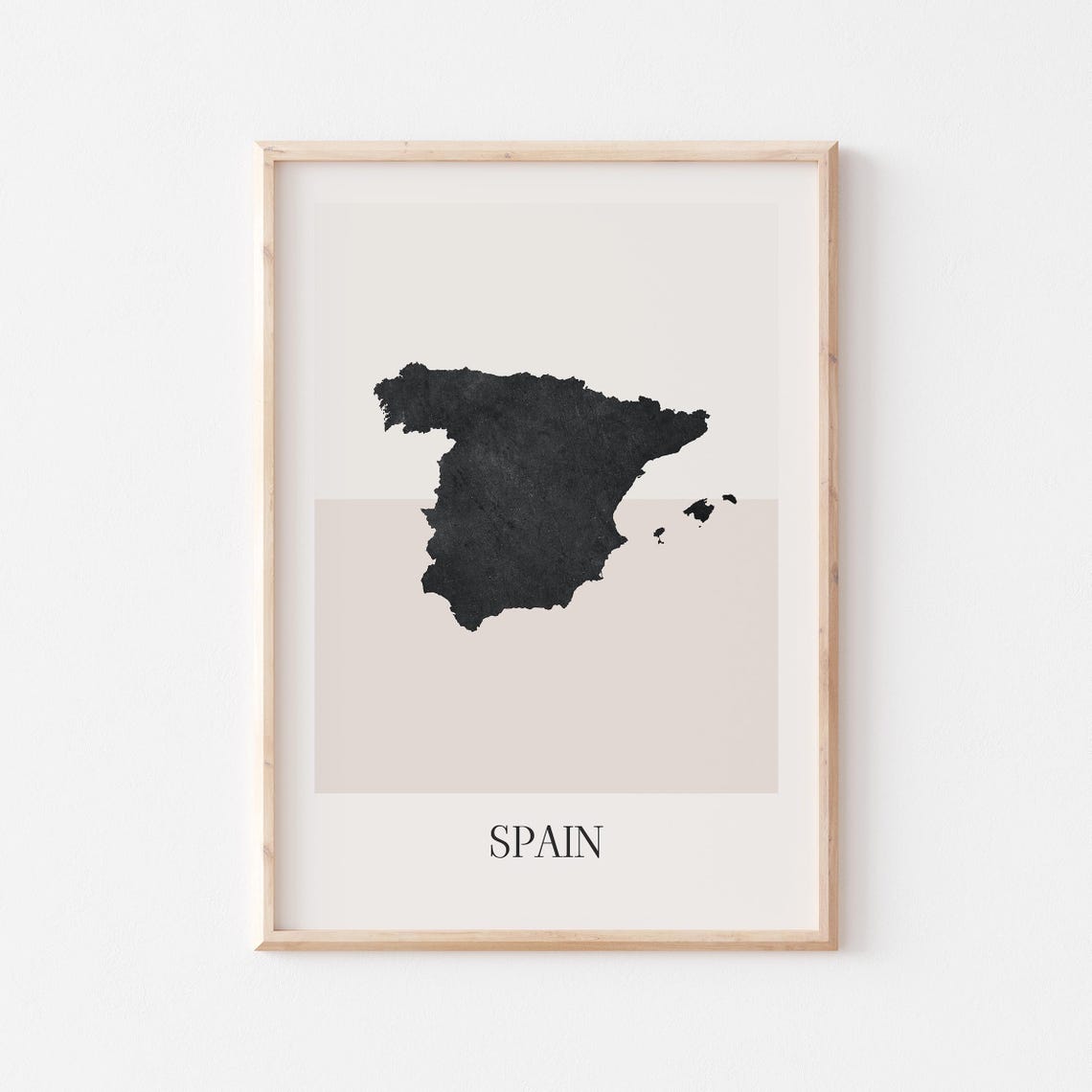 Spain Country Map Minimalist Boho Silhouette Beige Black Style Poster