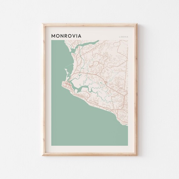 Monrovia Map Poster Print Wall Art Liberia Africa Travel Gift Minimalist
