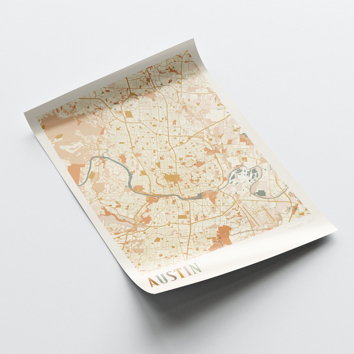 Austin Texas Retro City Map Poster with Colorado River Bends - Image 2