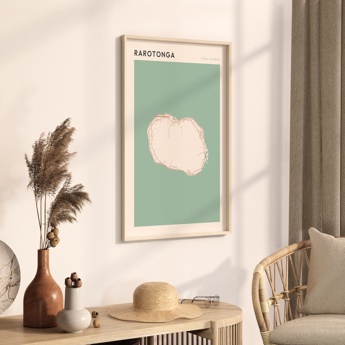 Rarotonga Cook Islands South Pacific Minimalist Island Map Poster - Image 3