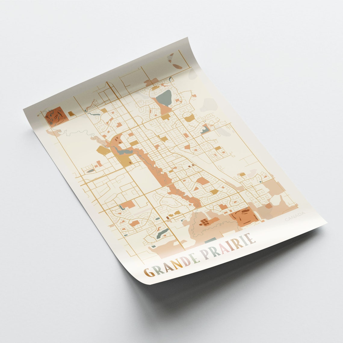 Grande Prairie Canada Warm Terracotta Minimalist City Map Poster Decor - Image 2