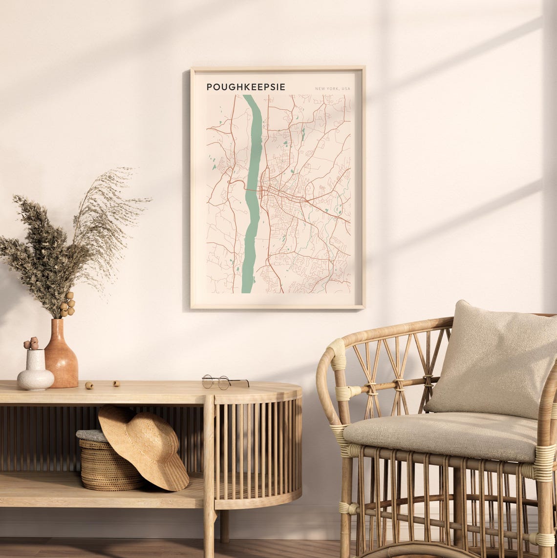 Poughkeepsie New York USA Modern Beige Minimal City Street Map Poster - Image 2
