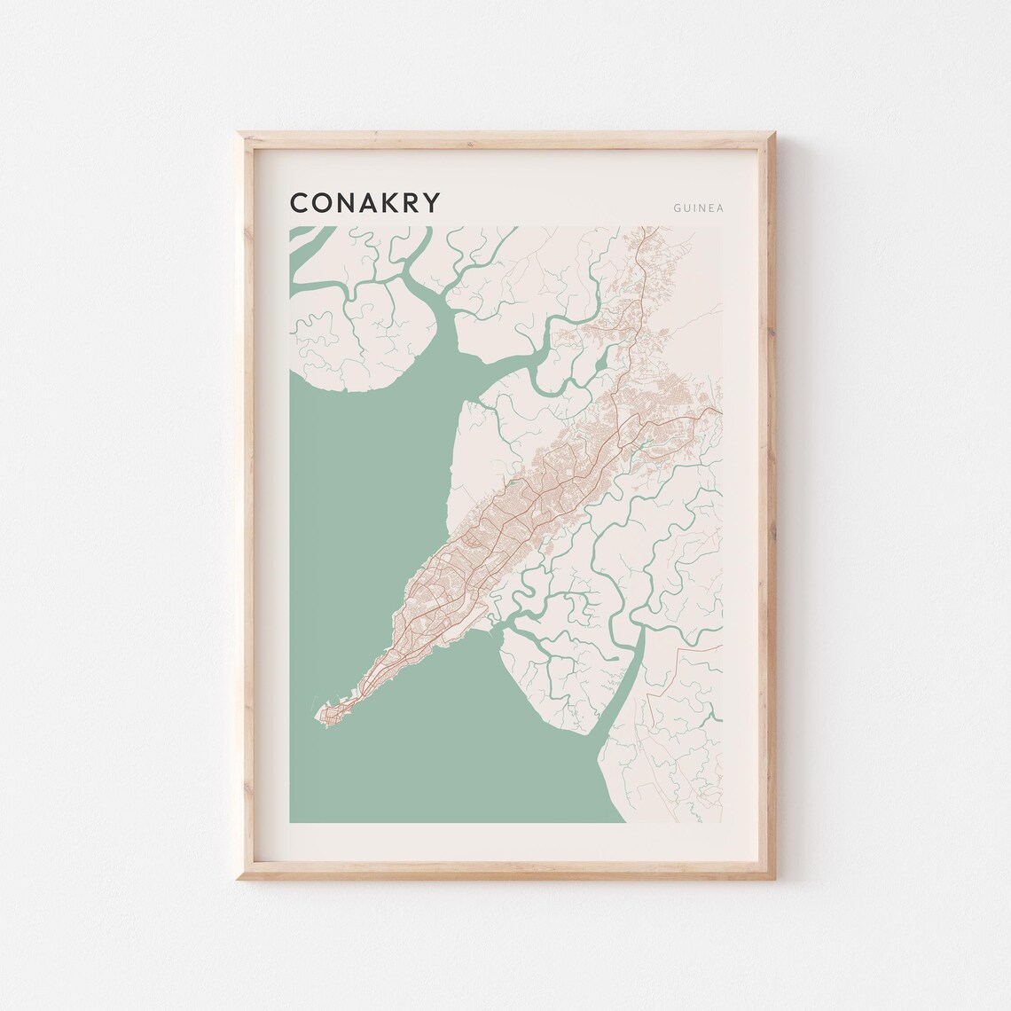 Conakry Guinea Minimalist City Map Coastal Peninsula Travel Poster