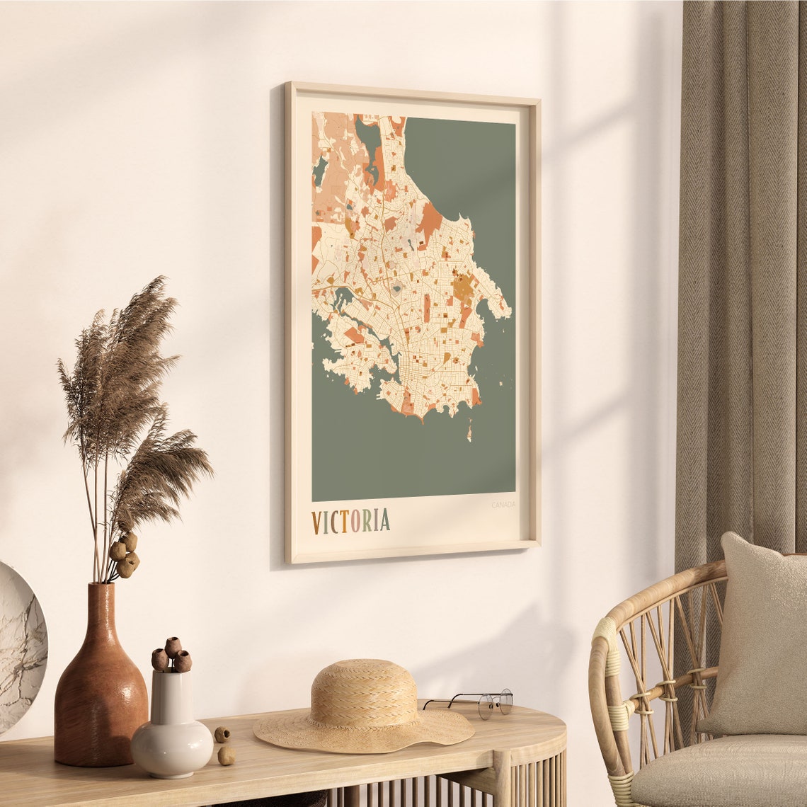 Victoria Canada Minimalist Street Map Poster in Boho Neutral Tones - Image 3
