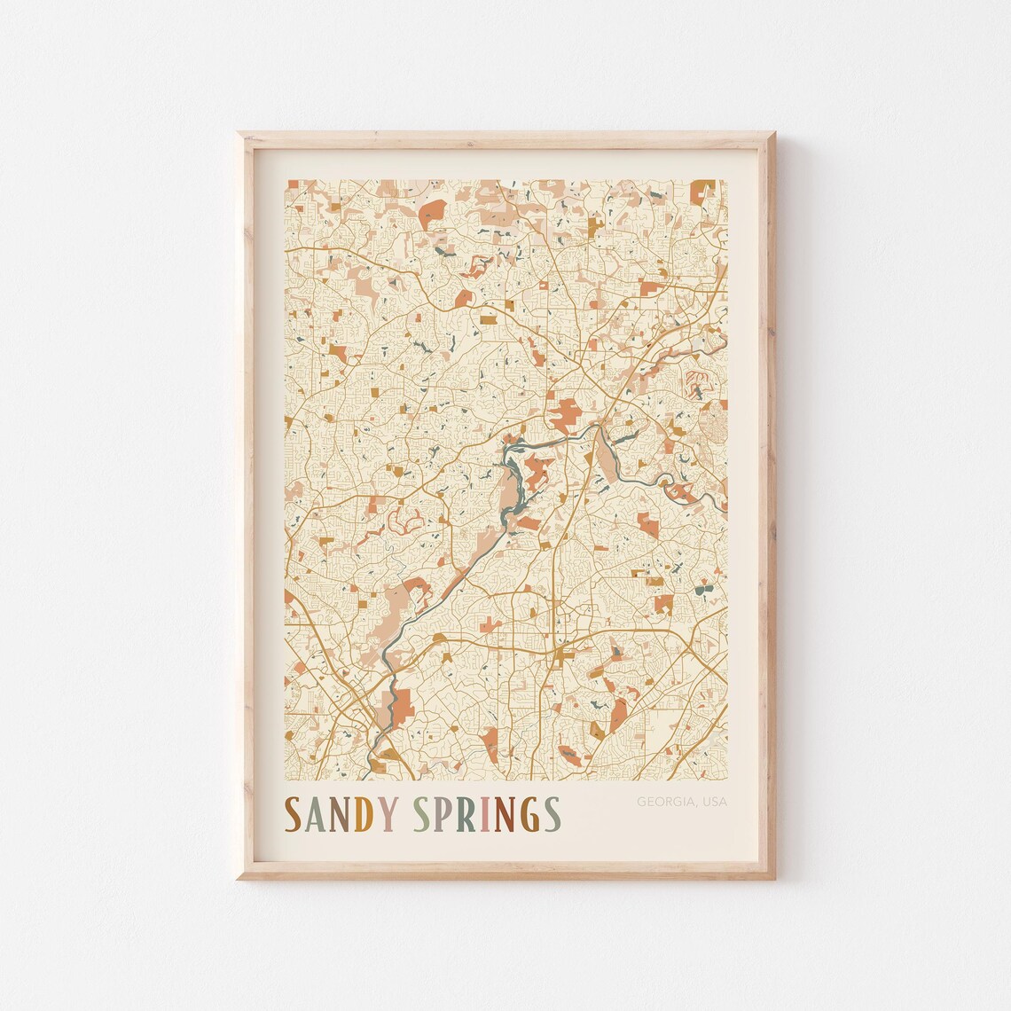 Sandy Springs Georgia Colorful Modern Boho City Street Map Decor Poster