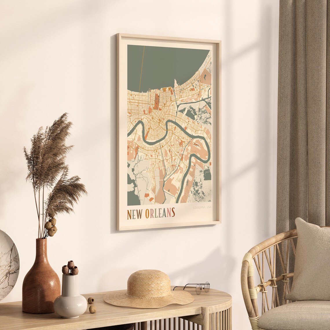 New Orleans Louisiana Modern Terracotta City Street Map Art Poster - Image 3