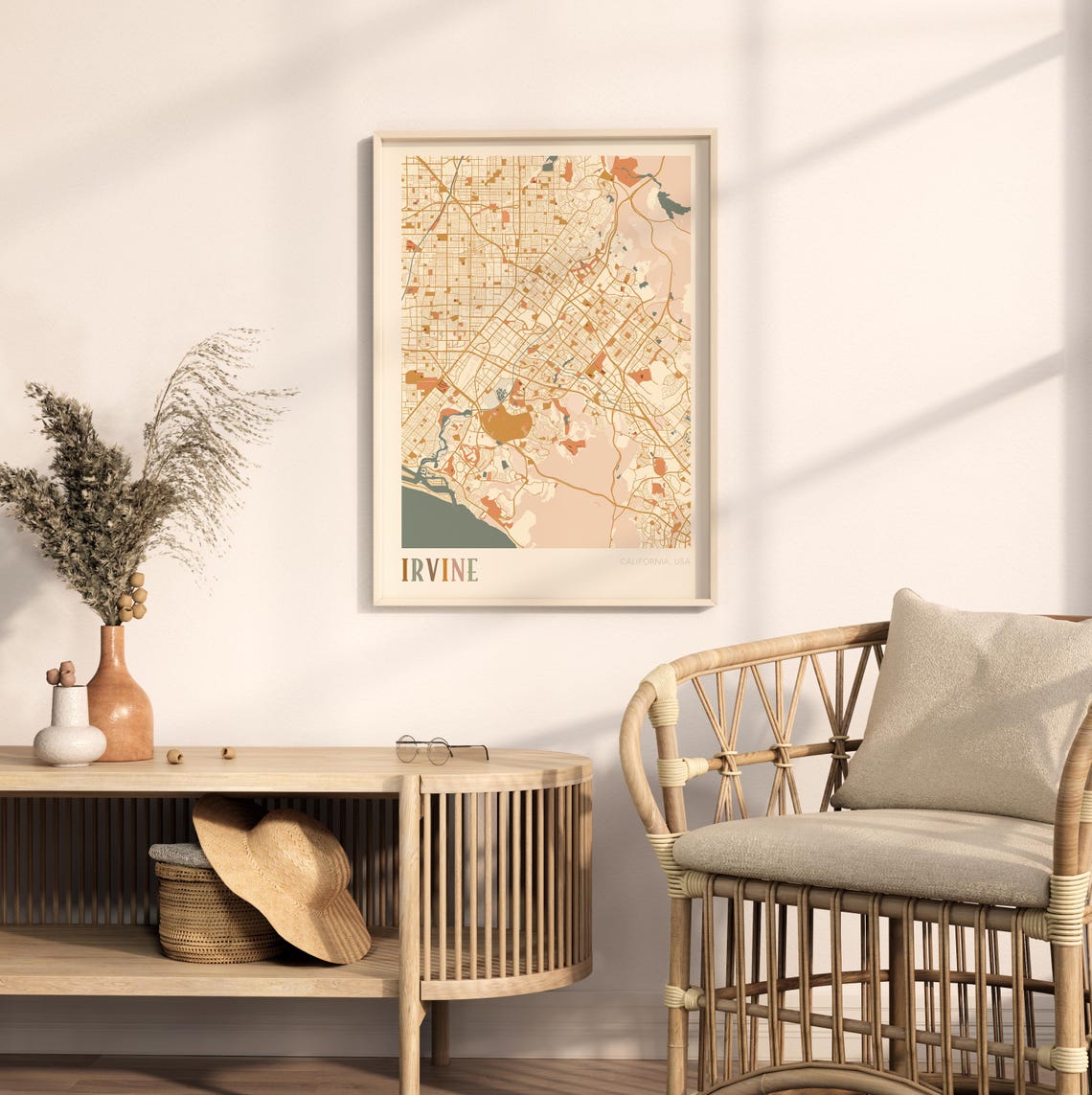Irvine California Warm Earth Tone City Street Map Art Decor Poster - Image 2
