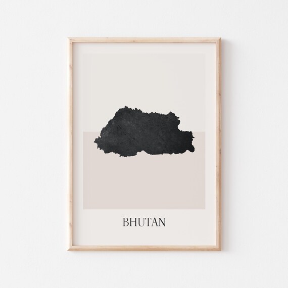 Bhutan Boho Minimalist Black Country Silhouette Map Art Poster