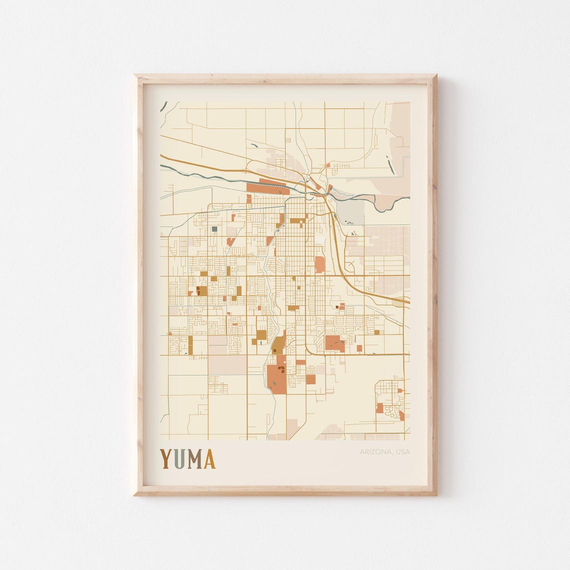 Yuma Arizona Stylized Vintage Street Map Modern City Art Poster