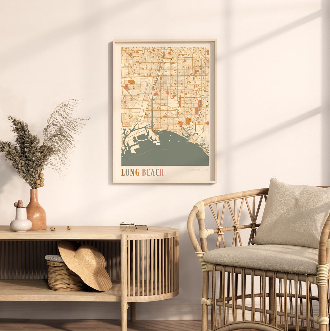 Long Beach California Warm Earth Tone City Street Map Art Decor Poster - Image 2