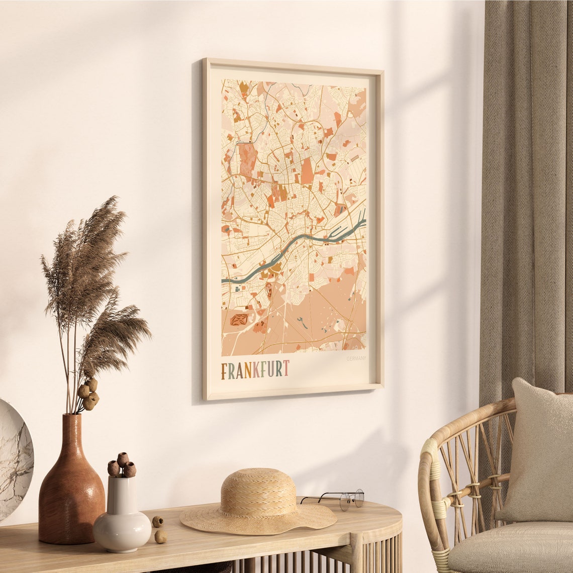Frankfurt Germany Minimalist Street Map Poster in Boho Neutral Tones - Image 3