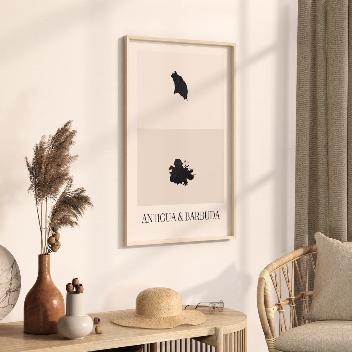 Antigua And Barbuda Black Silhouette Minimalist Country Map Poster - Image 3