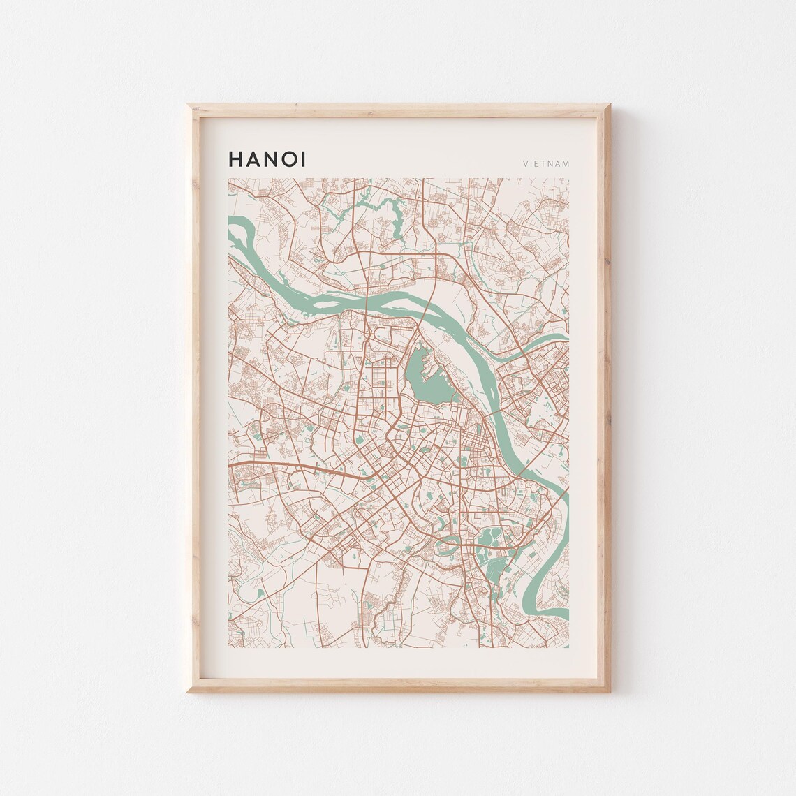 Hanoi Map Poster Print Wall Art Vietnam Travel Gift Scandi