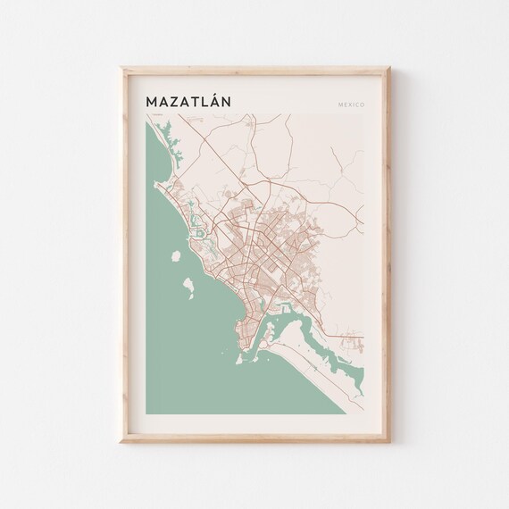 Mazatlan Map Poster Print Wall Art Mexico Travel Gift Farmhouse Decor