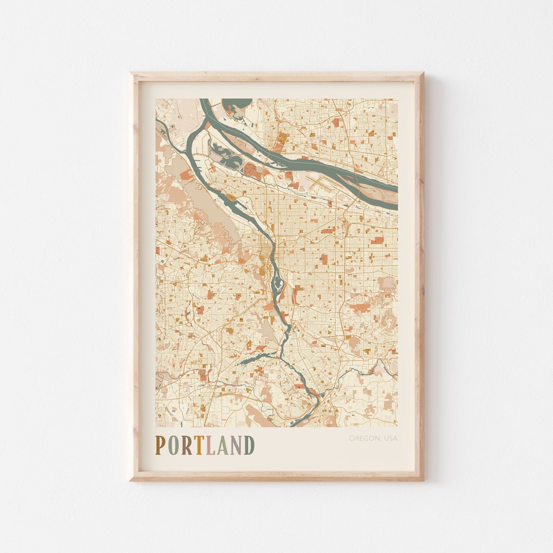 Portland Map Poster Portland Wall Art Portland City Map Portland Print Portland Poster Portland Oregon United States Boho Wall Art