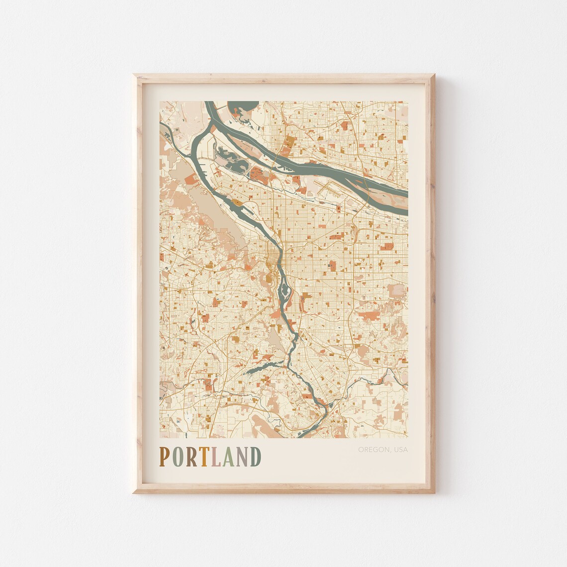 Portland Oregon Retro City Map Poster with Willamette River Detail